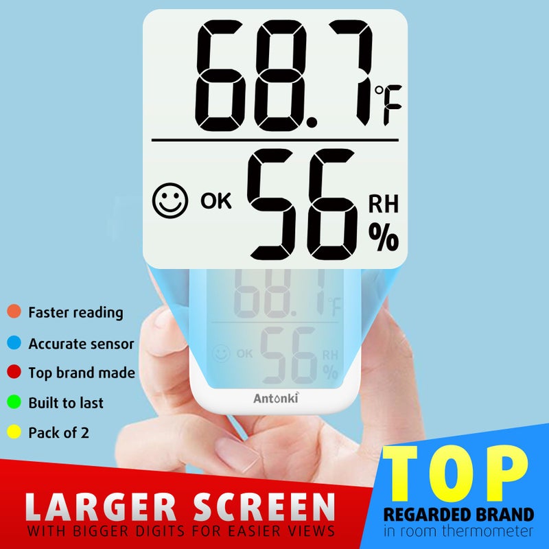 Antonki Room Thermometer for Home  2 Pack Digital Temperature and Humidity Monitors for Home  Indoor Hygrometer Sensor  Humidity Gauge  Humidity Meter for Baby Room  Terrarium  Incubator  Greenhouse - Image 3